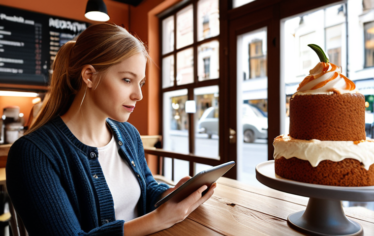 **
Prompt: Busy cafe interior. Owner analyzing loyalty program data on a tablet. Oat milk latte and carrot cake prominently displayed. Warm, inviting atmosphere. Focus on data-driven decision making in a small business.
**