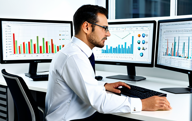 빅데이터 직무 만족도 조사 - Data Scientist at Work**
"A data scientist, fully clothed in professional attire, analyzing complex...