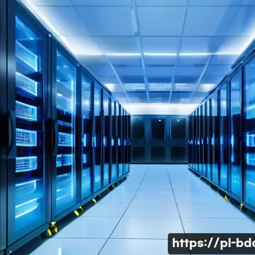 빅데이터 실무와 데이터 복구 기술 - A modern data center interior in Poland, featuring rows of advanced servers with blinking LED lights...
