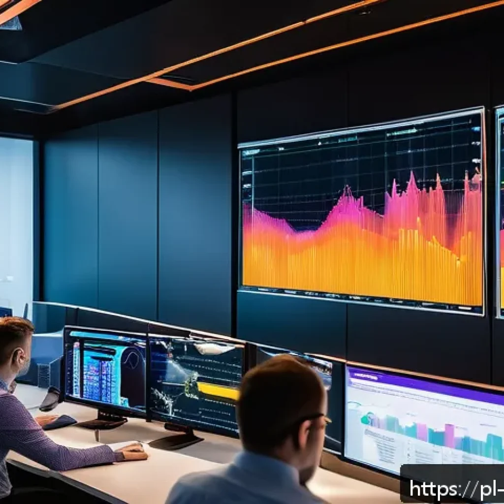 빅데이터 실무에서 활용하는 로그 분석 방법 - A high-tech data operations center with multiple large interactive dashboards displaying colorful he...