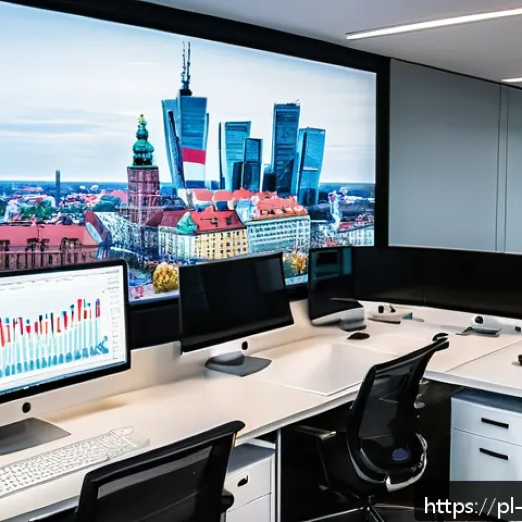 빅데이터 기술자의 프로젝트 보고 방법 - A modern office environment with diverse Polish business professionals collaborating around a large ...