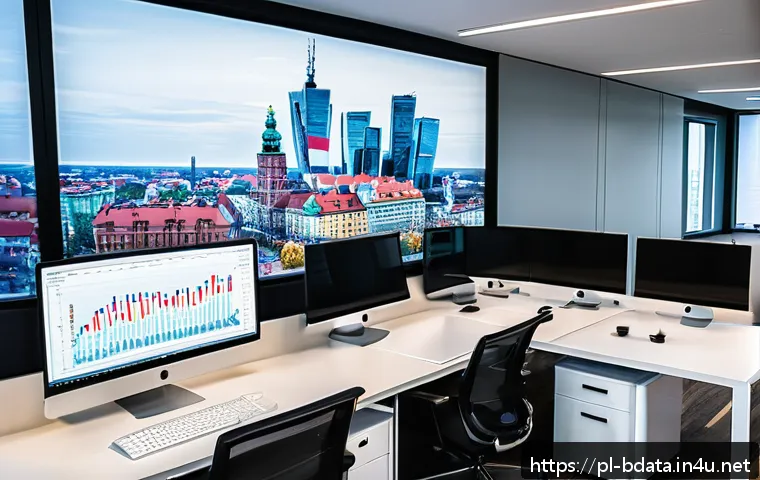 빅데이터 기술자의 프로젝트 보고 방법 - A modern office environment with diverse Polish business professionals collaborating around a large ...