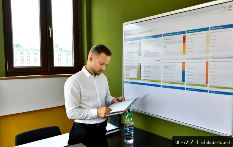 Home 17 빅데이터 기술자의 지속 가능 경력 개발 - Photorealistic Polish big data specialist in a modern Warsaw office, reviewing data infrastructure o...