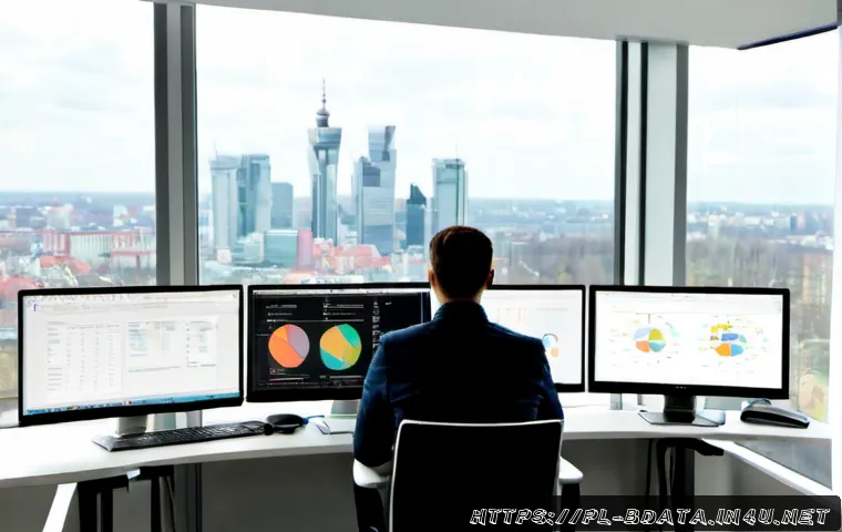 Home 30 빅데이터 기술자의 분석 자동화 사례 - Photorealistic modern data analyst workplace in Warsaw, Poland, a Polish big data specialist reviewi...