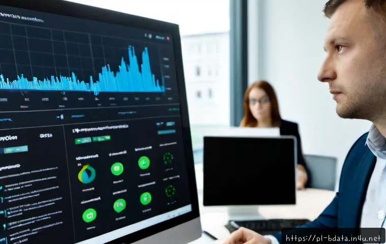빅데이터 실무에서 발생할 수 있는 윤리적 딜레마 - Photorealistic ethical big data workplace scene in a modern Warsaw analytics office, Polish data ana...